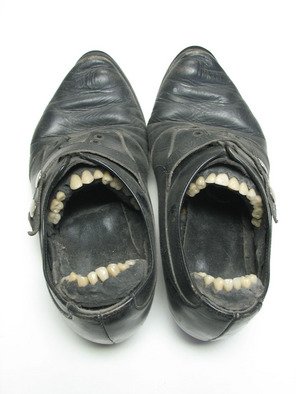 Jill M. Armstrong; Duet , 2003, Original Assemblage, 7 x 9 inches. Artwork description: 241 A pair of womens shoes fitted with a set of porcelain teeth from a denturist...