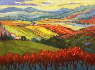 John Maurer; On The Chianti Trail, 2020, Original Painting Oil, 42 x 32 inches. Artwork description: 241 Painted from a sketch and photo taken while traveling in Tuscany.  Oil on canvas.  Framed in a brushed silver floater frame with black sides. ...