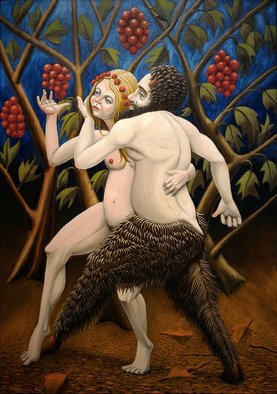 Joao Werner; Satyr And Nymph, 2017, Original Painting Oil, 50 x 70 cm. 