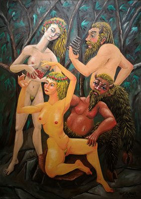Joao Werner; Satyrs And Nymphs, 2017, Original Painting Oil, 50 x 70 cm. 