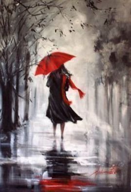 Joe Scotland; A Walk In The Wind And Rain, 2016, Original Painting Acrylic, 40 x 30 cm. Artwork description: 241  Lady Taking a Walk during a Wet and Windy Daydone on stretched canvas ...