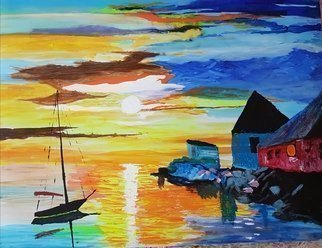 Joe Scotland; At Home, 2018, Original Painting Acrylic, 20 x 16 inches. Artwork description: 241 The man has been out sailing longer than usual because its such a beautiful day. He is back home now preparing a favorite meal, and maybe a drink or two. He hopes its going to be another beautiful day tomorrow.on canvas ...