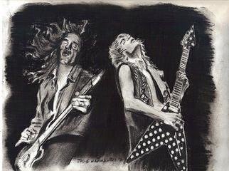 Jodie Hammonds; Rock Alive In Heaven, 2012, Original Drawing Charcoal, 8 x 10 inches. Artwork description: 241  Randy Rhodes of Ozzy Osborne and Cliff Burton of Metallica jamming together    ...