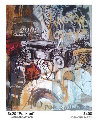 Joe Morris; Punkrod, 2010, Original Mixed Media, 16 x 20 inches. Artwork description: 241  Work is on gallery wrapped canvas. I used some gold paint in areas like in motor city on top right corner. When you walk by it as the day changes it' s light so does the shimmer of the paint. ...