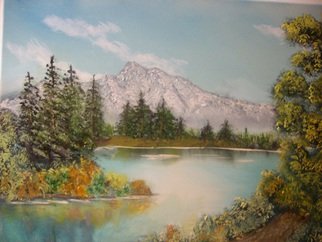 John Hughes; Mountain Lakeview, 2016, Original Painting Oil, 20 x 18 inches. Artwork description: 241  Original Oil Painting on Double Primed Stretched Cotton Canvas...