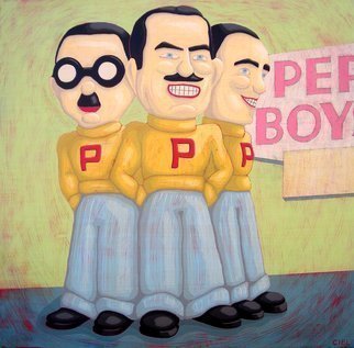 John Cielukowski; Manny Moe And Jack, 2016, Original Painting Acrylic, 24 x 24 inches. Artwork description: 241  Pep BoysHistoricalColorfulGas StationAuto RepairNJNYNortheastrooftopfiguresstatuesign ...