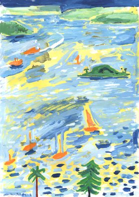 John Douglas; A Lovely Day On The Bay, 2015, Original Painting Other, 21 x 42 cm. Artwork description: 241  Gouache and ink blotches on paper. Elizabeth bay, Sydney, Australia.   ...