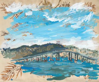 John Douglas; Tasman Bridge, 2015, Original Painting Other, 28 x 23.3 cm. Artwork description: 241 Tasman Bridge, Hobart, Tasmania, Australia.Gouache on a magazine page. From life. ...
