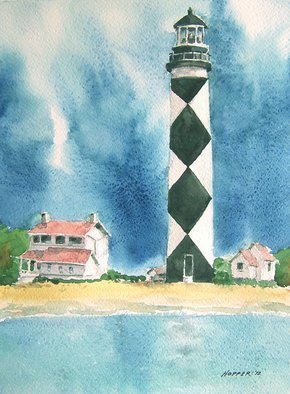 John Hopper; Cape Lookout Light, 2012, Original Watercolor, 11 x 15 inches. Artwork description: 241  Cape Lookout Light is on the Outer Banks in North Carolina and is one of the most famous lighthouses in the world.  It is one of a quartet of paintings that can be purchased as a group or separately.  A limited edition of giclee prints are ...