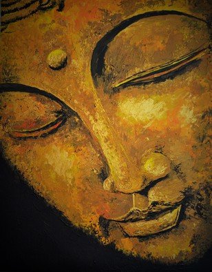 Juan Carlos Vizcarra; Golden Buddha, 2015, Original Painting Acrylic, 22 x 28 inches. Artwork description: 241  I decided to make a new painting after i saw a golden Buddha statue , i was taken by the contrast of the golden luminosity on its surface and the aged and imperfect patina it had gained ...