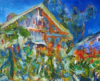 John Tierney; Summerbarn, 2015, Original Painting Oil, 38 x 34 inches. Artwork description: 241  abstract landscape blue cobalt expressive New England Massachusetts rural...