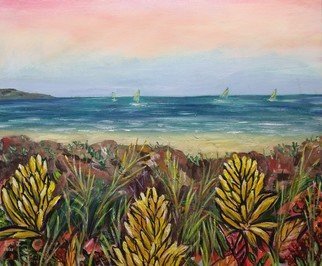 Eve Jorgensen; View From The Lookout, 2021, Original Painting Acrylic, 61 x 51 cm. Artwork description: 241 Landscape, seascape view from the lookout. Australian native plants growing on NSW South Coastal headland overlooking the Pacific ocean...