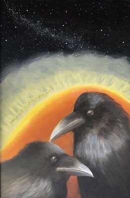Joy Livingston; Heartbeats, 2022, Original Painting Oil, 24 x 36 inches. Artwork description: 241 aEURoeClear starsIn the cold night after the planesaEURtm roaraEURHideno Ishibashi My current series highlights ravens, and  poetry is an inspiration.  Influences include Romanticism and Expressionism. ...
