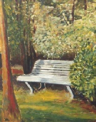 Jean Pierre Vets; Banc Non Public, 1994, Original Painting Oil, 34 x 27 cm. Artwork description: 241 A quiet garden somewhere in Belgium...