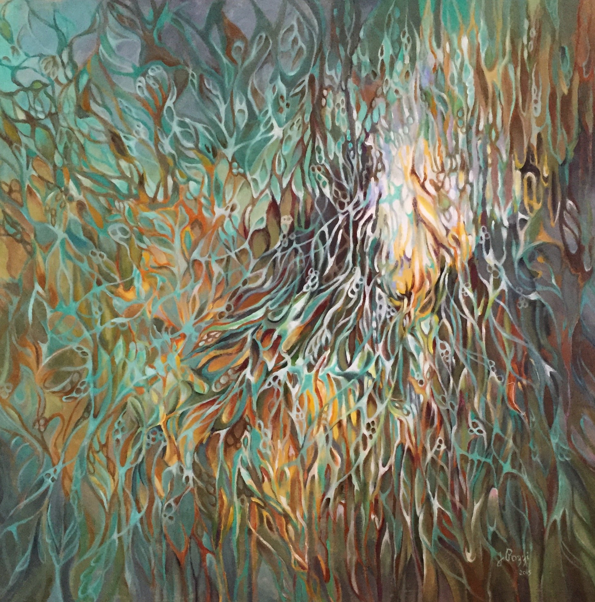 Jan Pozzi; Aqua Run, 2017, Original Painting Acrylic, 36 x 36 inches. 