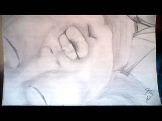 Jessica Eckert; Kiss, 2013, Original Drawing Pencil, 10 x 10 inches. Artwork description: 241   elephant drawling  ...