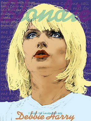 Trevor Heath; Blondie, 2008, Original Printmaking Giclee, 44 x 33 cm. Artwork description: 241  Blondie singer Debbie Harry. Each original fine art giclee print is individually made, numbered and signed by the artist. The print is created with lightfast pigmented inks in an eight- colour inkjet printer on Hahnemuhle archive quality FineArt Pearl 285 gsm.  ...