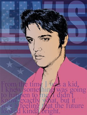 Trevor Heath; Elvis Presley Future, 2008, Original Printmaking Giclee, 33 x 44 cm. Artwork description: 241 It' s not evident at this size, but between the lines of the upbeat early quotation is a list of the drugs found in his body at the autopsy. His feeling about the future hadn' t stretched that far. There' s also a ghost of his identical ...