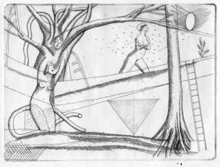 Julian Dourado; Garden Drawing I, 2006, Original Drawing Other, 21 x 16 cm. Artwork description: 241 Unique combined etching and pencil drawing. Themes: urban garden, trees, backyard, nature spirits, plant spirits, dryads, esoteric, magick, paganism, surrealism. ...