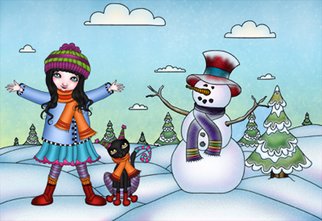 Kathy Cyr; Snow Scene, 2011, Original Digital Art,   inches. Artwork description: 241        digitalart, cute, girly, children, cartoon, illustration, holidays, friends, cat, francismary, kathycyr       ...