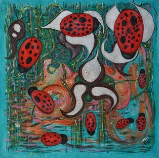 Ekaterina Popova; Water, 2017, Original other, 57 x 58 inches. Artwork description: 241 pond, symbolism, turquoise, water, flowers, ladybugs...