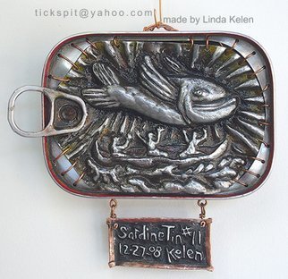 L. Kelen; SardineTin Number 11, 2009, Original Metalsmith, 5 x 5 inches. Artwork description: 241 Sardine tin altered by chasing/ repousse work is one of three showing in Chicago at the Woman Made Gallery. . . January 23- February 26.TEL. . . 312 738 0400...