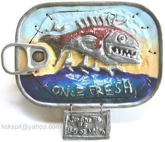 L. Kelen; Sardine Tin Number6, 2007, Original Metalsmith, 5 x 4 inches. Artwork description: 241 Once Fresh Fish. . .Sardine Tin Number 6. . . . .was sold at the Haystack Mountain School of Crafts auction on June 12, 2008. . . I have begun and other round of SardineTins which will be posted as I complete them. . . . slowly, as I' m doing other artings also....