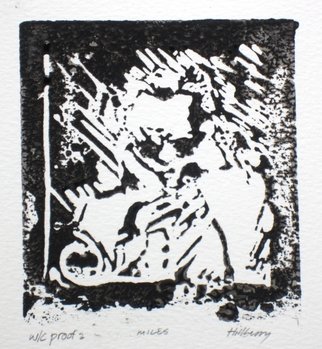 Ken Hillberry; MIles, 2014, Original Printmaking Linoleum - Open Edition, 4 x 4.6 inches. Artwork description: 241   an impressionistic capture of a brief moment of the hummingbird beginning the feeding process. . .    ...