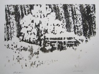 Ken Hillberry; Winterbarn, 2014, Original Printmaking Woodcut, 6.5 x 8.6 inches. Artwork description: 241     an impressionistic capture of a winter country setting. . .       ...