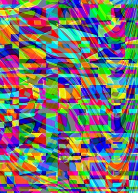 Ken Slabach; Fiesta, 2011, Original Digital Art, 12 x 16 inches. Artwork description: 241  Bright colors and shapes superimposed onto and through each other to represent a festive feeling of celebration. Signed and numbered by the artist. Includes Certificate of Authenticity. ...