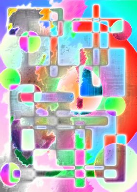 Ken Slabach; Lens, 2010, Original Digital Art, 12 x 16 inches. Artwork description: 241  Transparent colors and shapes forming an abstract image using subtle watercolor and chalk pastel textures. Signed and numbered by the artist. Includes Certificate of Authenticity.   ...