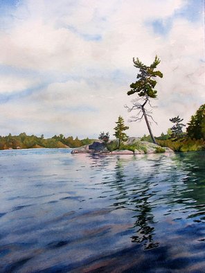 Debbie Homewood; Canadian Shield Sculpture, 2008, Original Watercolor, 22 x 30 inches. Artwork description: 241  An island in a the beautiful blue water of a Kawartha lake in the summer. I was captivated by the bent trunk of the pine tree. ...