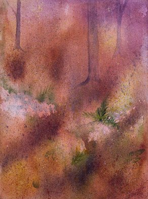 Debbie Homewood; Forest Floor, 2011, Original Watercolor, 9 x 12 inches. Artwork description: 241  brown and green of a forest floor of with sunlight between the trunks of the tress emphasizing the green plants. ...