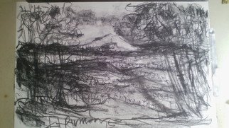 Ketut Permana; Mountain View From Top Of Hill, 2015, Original Drawing Charcoal, 84 x 59.5 cm. Artwork description: 241  Sketch. . landscape. . the view of mountain from top of hill ...