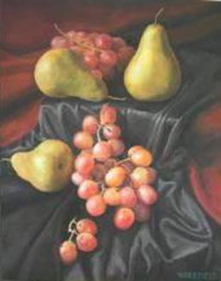 Kevin Wakefield; Pears Over  Silk, 2013, Original Painting Oil, 16 x 20 inches. Artwork description: 241   still life with pears and grapes     ...