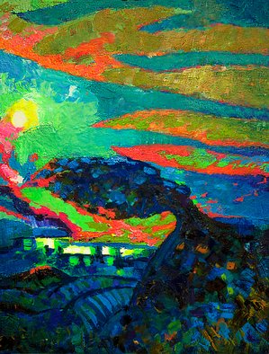 Hennadii Fisun; Sudden Down , 2015, Original Painting Acrylic, 60 x 80 cm. Artwork description: 241  Hills and steppe, illuminated by the rising sun ...