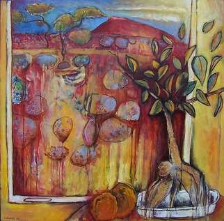 Karl James; Interior With Landscape 2, 2006, Original Painting Oil, 100 x 100 cm. Artwork description: 241 a vibrant oil on canvas depicting a still life with bosai fig in front of a window with a view of the australian landscape...