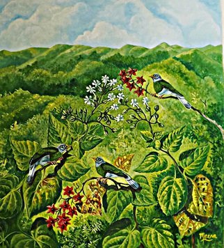Meenakshi Subramaniam; Grey Headed Bulbuls, 2015, Original Painting Acrylic, 35 x 32 inches. Artwork description: 241           Bird Art India, Wildlife, Nature , Western Ghats, Kerala, endemic  Butterflies of tropical forests in India      ...