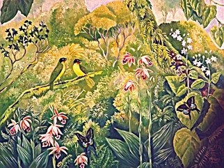 Meenakshi Subramaniam; Ruby Throated Bulbuls And..., 2015, Original Painting Acrylic, 48 x 36 inches. Artwork description: 241          Bird Art India, Wildlife, Nature , Western Ghats, Kerala, endemic  Butterflies of tropical forests in India     ...