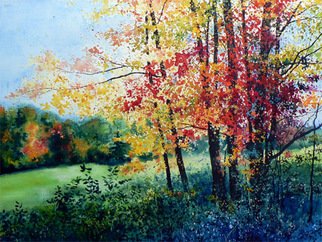 Hanne Lore Koehler; Fall Color, 2011, Original Watercolor, 40 x 32 inches. Artwork description: 241   watercolor landscape Muskoka Northern Ontario lake sunset silhouette horizon painting  ...