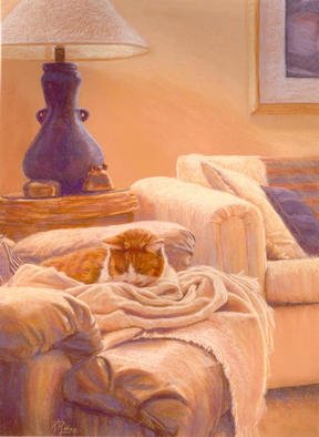 Kay Ridge; Comfort, 2003, Original Pastel, 26 x 32 inches. Artwork description: 241 Our Cat, Riley, finds this to be the best sleeping place in the house and so this Original Pastel painting was inspired.  ...