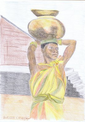 Claudia Luethi Alias Abdelghafar; African Woman, 2005, Original Drawing Other, 210 x 297 mm. Artwork description: 241 An african woman, where is she looking Drawing with colored pencil on DIN A4 paper...