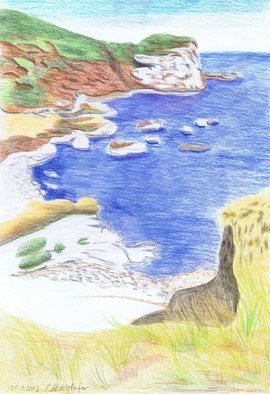 Claudia Luethi Alias Abdelghafar; Coast Landscape, 2003, Original Drawing Other, 297 x 420 mm. Artwork description: 241 Coast Landscape, just looking like holiday Drawing with colored pencil on DIN A3 paper...