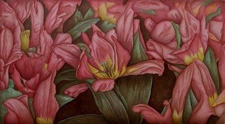 Peggy Thomas Cacalano; Tulip Rhapsody, 2010, Original Giclee Reproduction, 46 x 26 inches. Artwork description: 241 painting, acrylic, canvas, floral, tulip, original, art, green, rose...