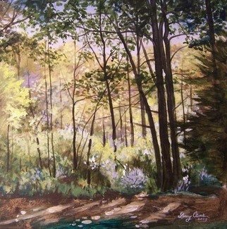 Larry Clark; Backyard Morn, 2010, Original Painting Acrylic, 18 x 18 inches. Artwork description: 241  morning light through woods   ...