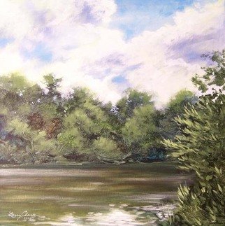 Larry Clark; Hoochside, 2010, Original Painting Acrylic, 18 x 18 inches. Artwork description: 241  river bank and clouds  ...