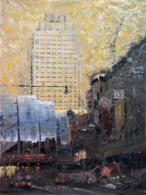 Larry Kaiser; At Work Above Indy Arts Garden, 2006, Original Painting Oil, 12 x 16 inches. Artwork description: 241  En plein- air impressionistic oil on canvas with special attention to the optimistic reflective light in deep shadows. ...