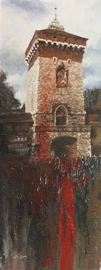 Larry Kaiser; Lamentations On A Bright ..., 2005, Original Painting Oil, 8 x 24 inches. Artwork description: 241  Morners gather outside a holy place in Krakow, Poland. Semi- abstract contemporary/ impressionist work begun en plein- air and finished in studio.  ...