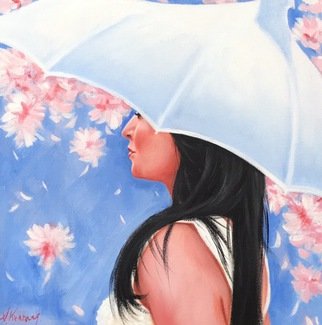 Laura Kearney; Amidst Cherry Blossom, 2016, Original Painting Oil, 30 x 30 cm. Artwork description: 241    Beautiful original oil painting of a girl surrounded by cherry blossom. ...