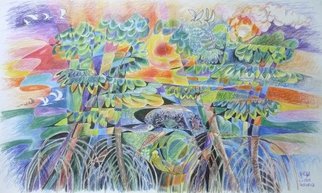 Lian-Chye Teh; BAKAU, 2015, Original Mixed Media, 56 x 34 cm. Artwork description: 241  Near my home, there are mangrove swamps by a river teeming with migratory birds, fishes and crabs.  The mangrove trees are called 'Bakau' in local language. ...